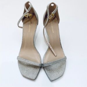 Stuart Weitzman leather silver glitter heels